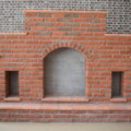 red brick fireplace