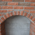 red brick fireplace